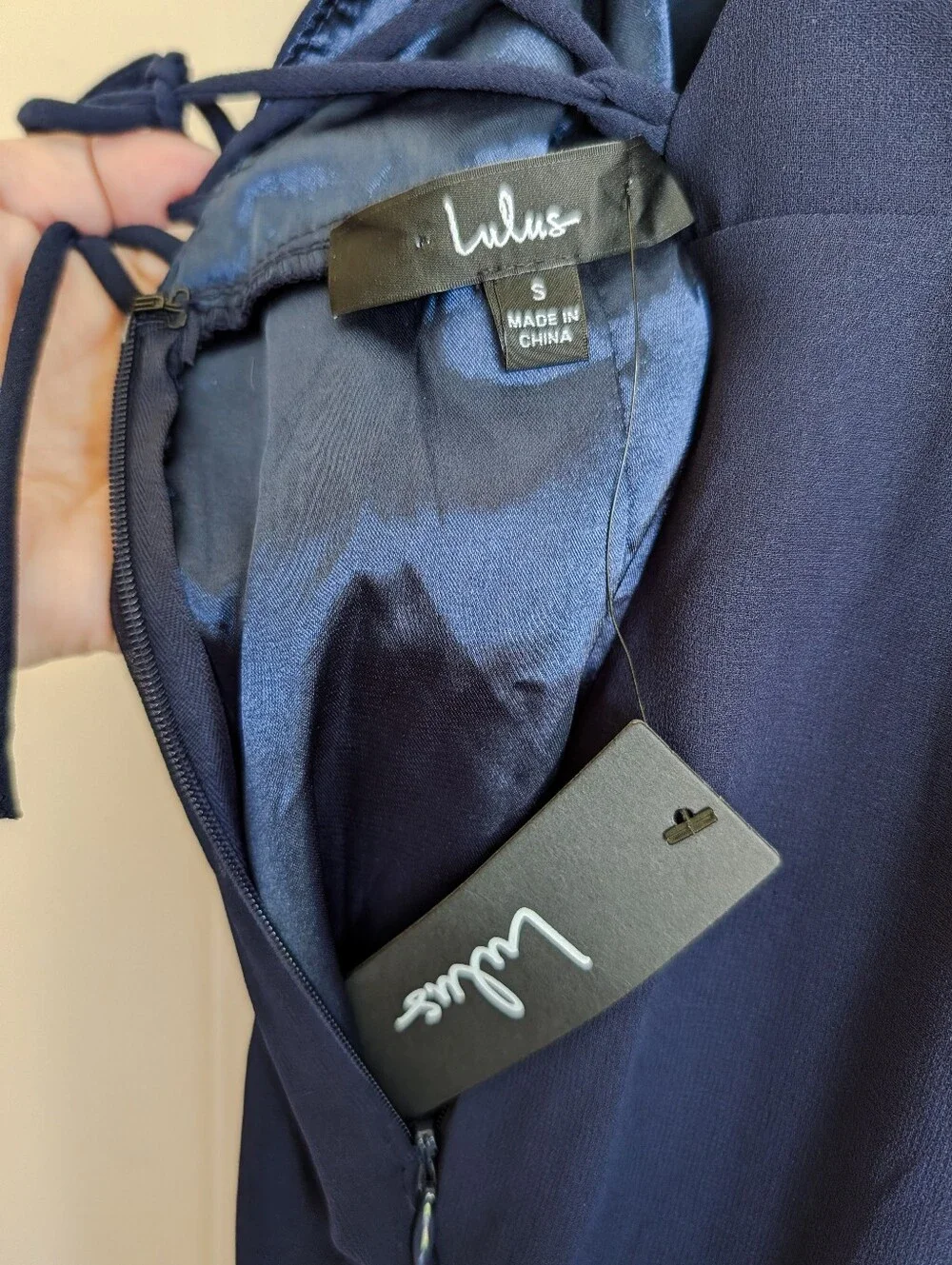 Lulus Feeling Elegant Navy Blue Lace-Up Slit Maxi Dress
